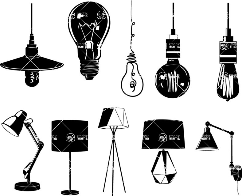 Vector silhouettes - Vector Light Bulbs and Lamps Silhouettes Set